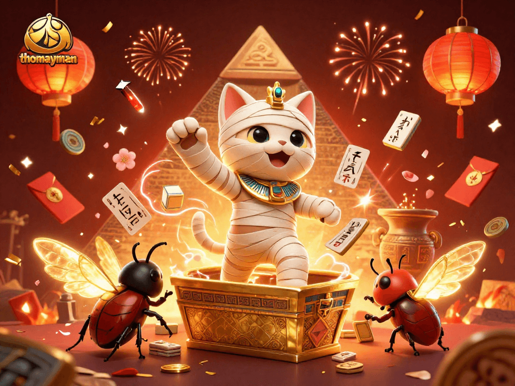 Engage in thrilling luck with thomayman amid Chinese lanterns and golden treasures.