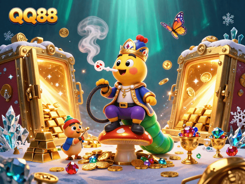 Experience thrilling wins with QQ88, featuring vibrant characters and dazzling casino elements.