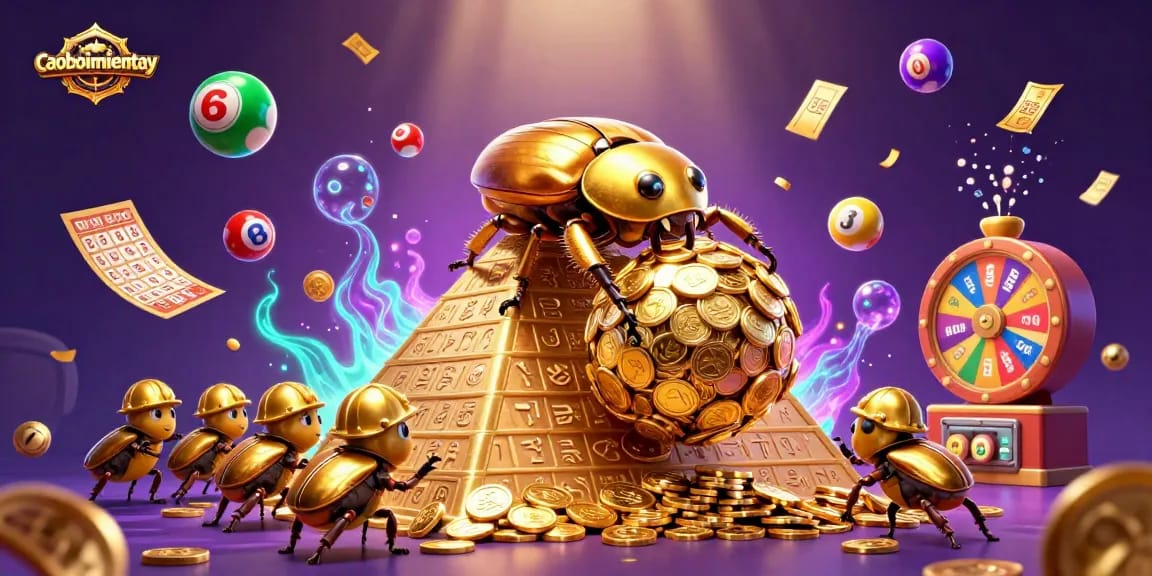 Experience caoboimientay excitement with golden beetles, dynamic lottery elements, and rich casino-themed details.