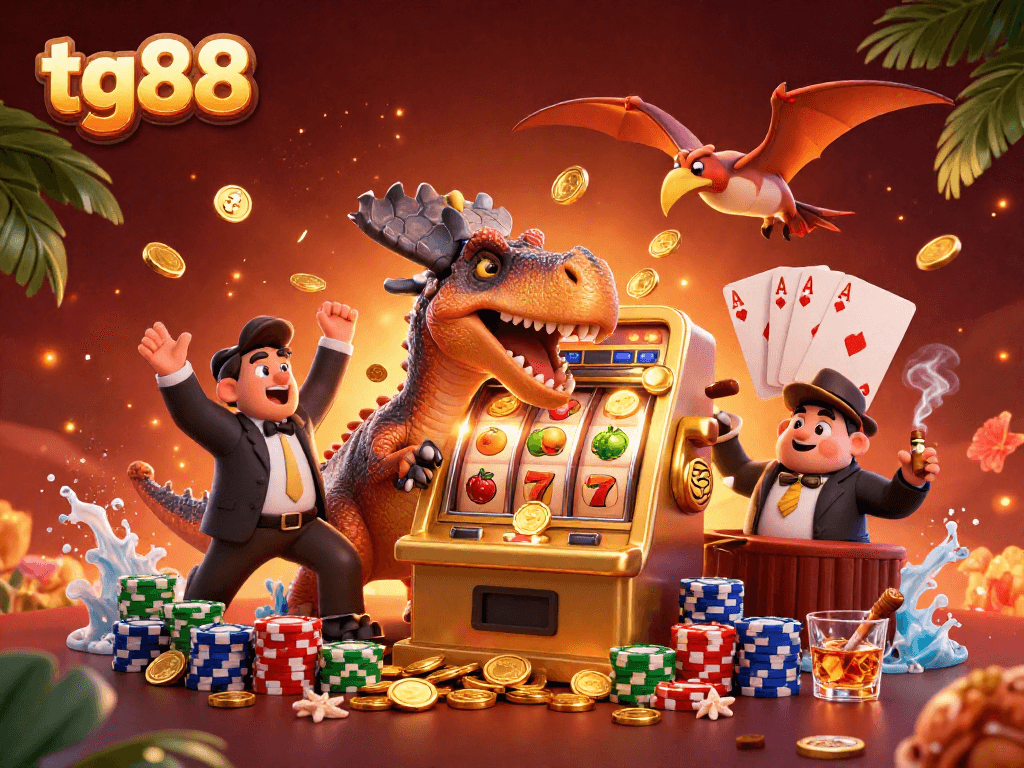 Experience the thrill of tg88 with a slot machine jackpot scene featuring vibrant casino elements.