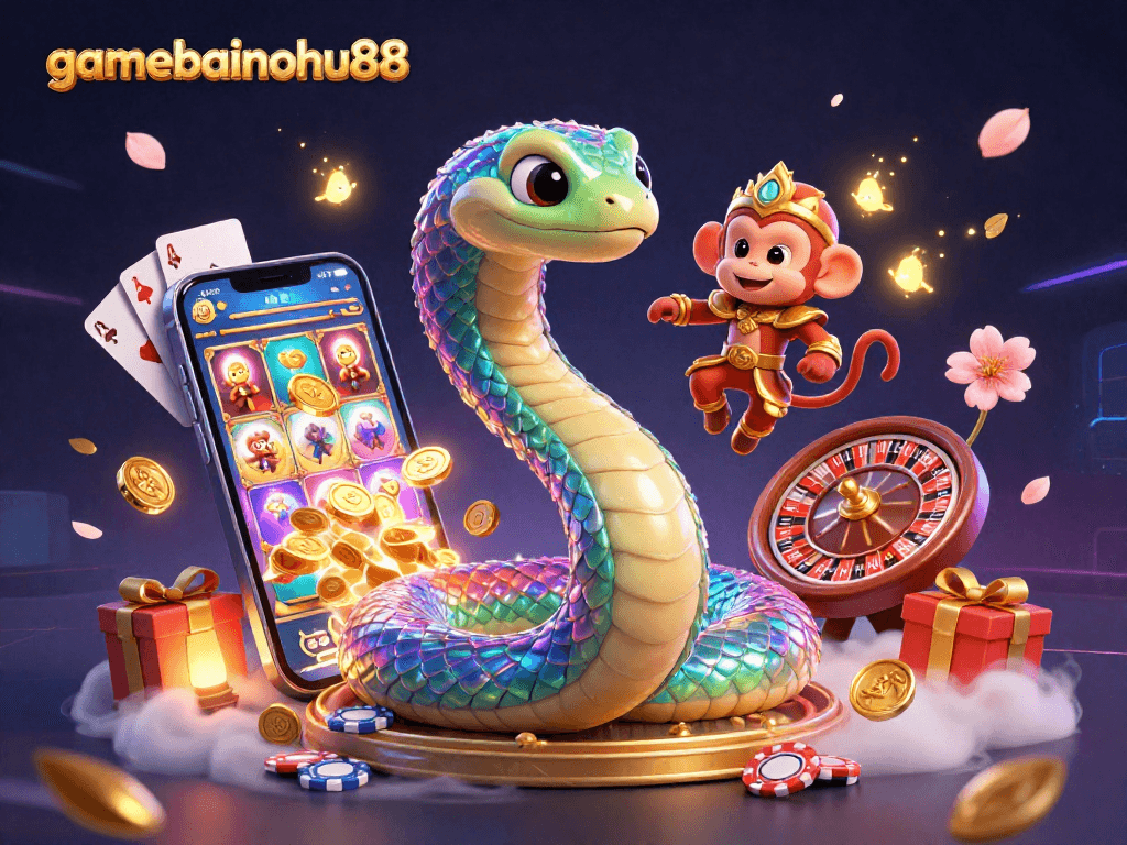 Play thrilling games with gamebainohu88 as colorful elements highlight a fantasy gambling scene.