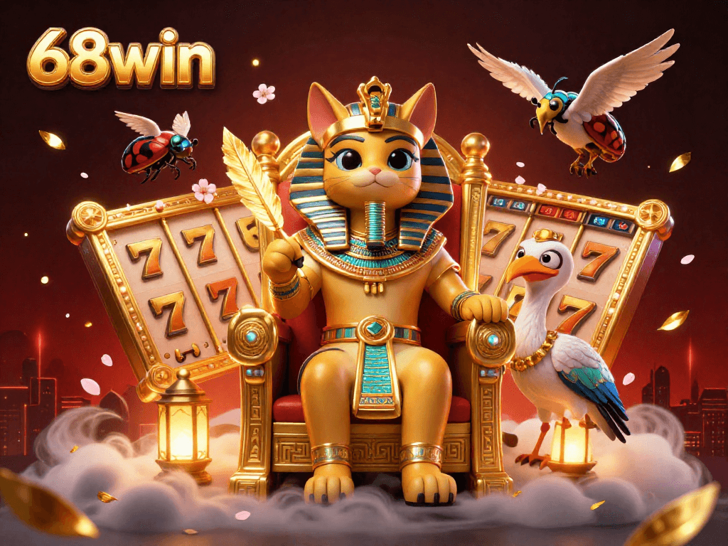 Experience thrilling slots with 68win, featuring a vibrant, dynamic casino scene with lucky elements.