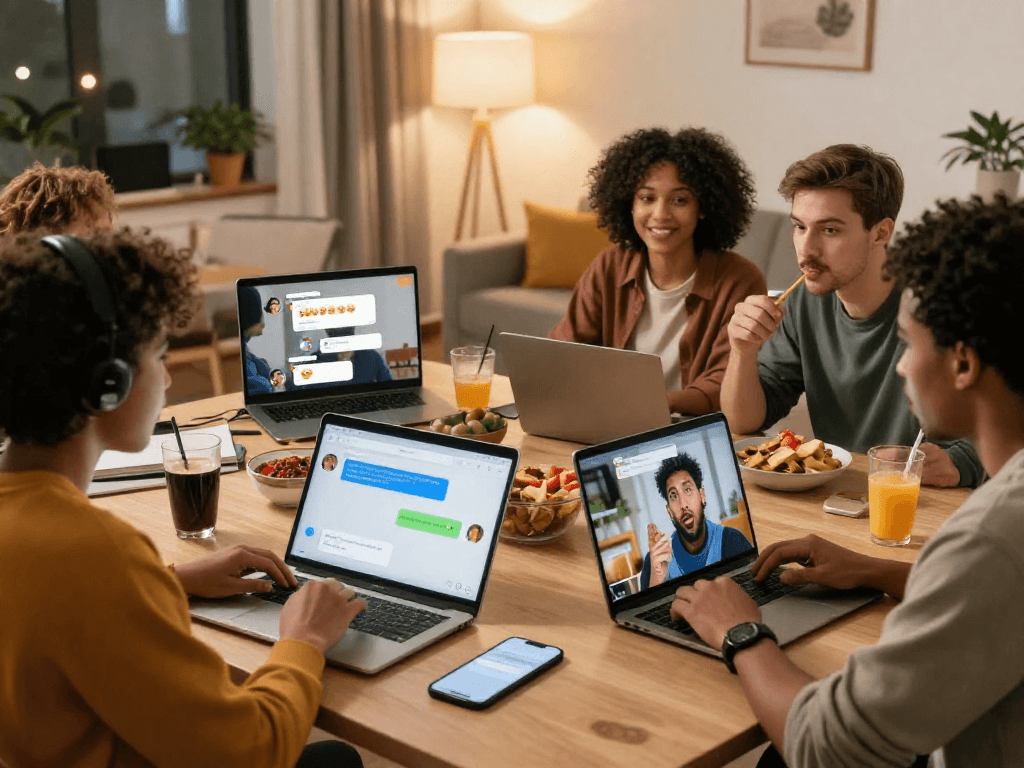 Dynamic spicy chat scene with friends engaging in lively online conversation.