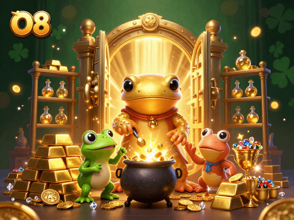 Bet on O8 for thrilling adventures in a golden casino world with magical characters.