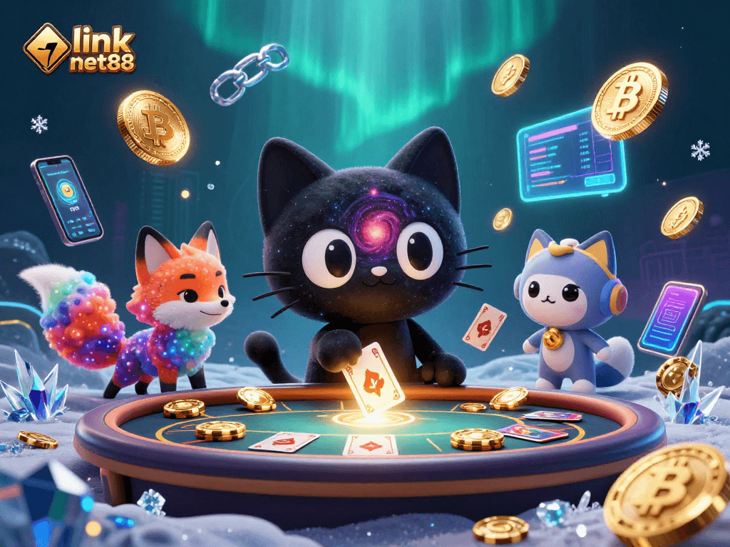 Engage with link net88 in a vibrant cosmic casino setting featuring dazzling characters and gaming elements.