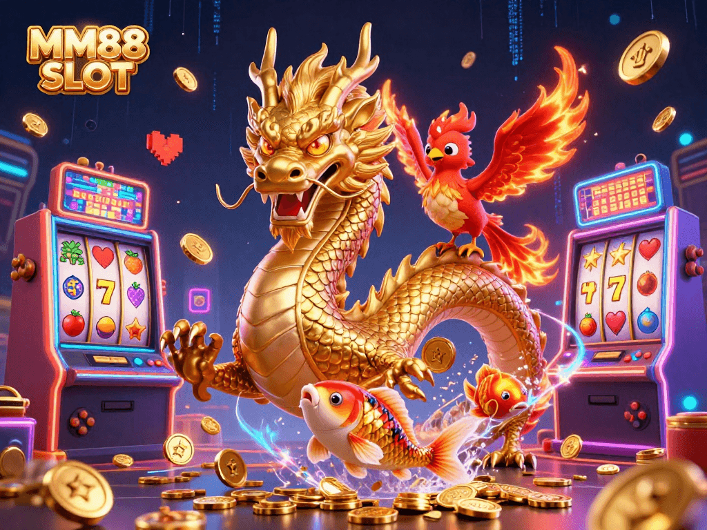 Spin the MM88 SLOT reels with vibrant characters and electrifying game elements in a dynamic scene.