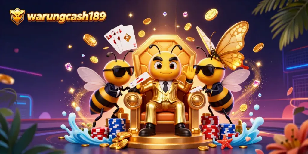Experience the excitement of warungcash189 with stunning slots and casino elements in this vibrant illustration.