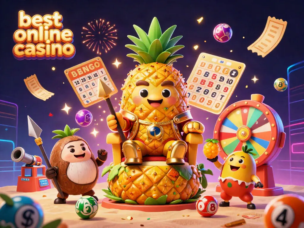 Experience the excitement at the best online casino with a vibrant 3D scene showcasing unique characters and casino elements.