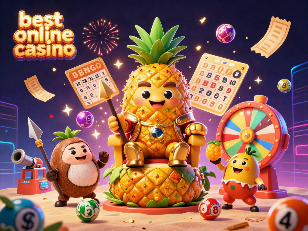 Experience the excitement at the best online casino with a vibrant 3D scene showcasing unique characters and casino elements.
