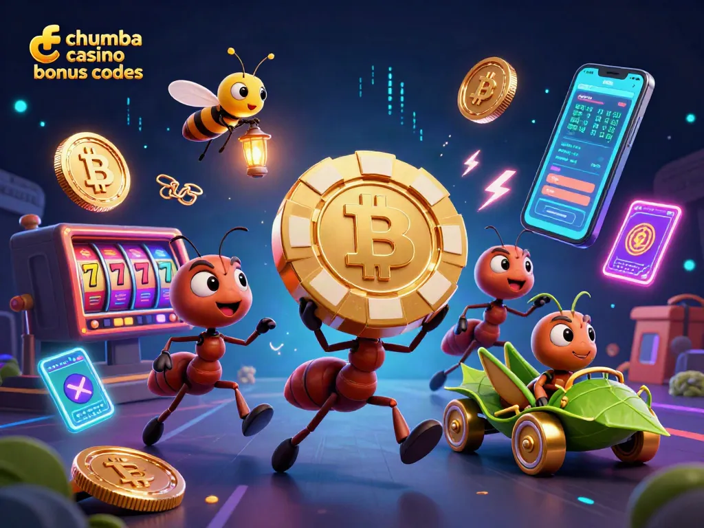 Team of ants running a heist while showcasing chumba casino bonus codes and dynamic gaming elements