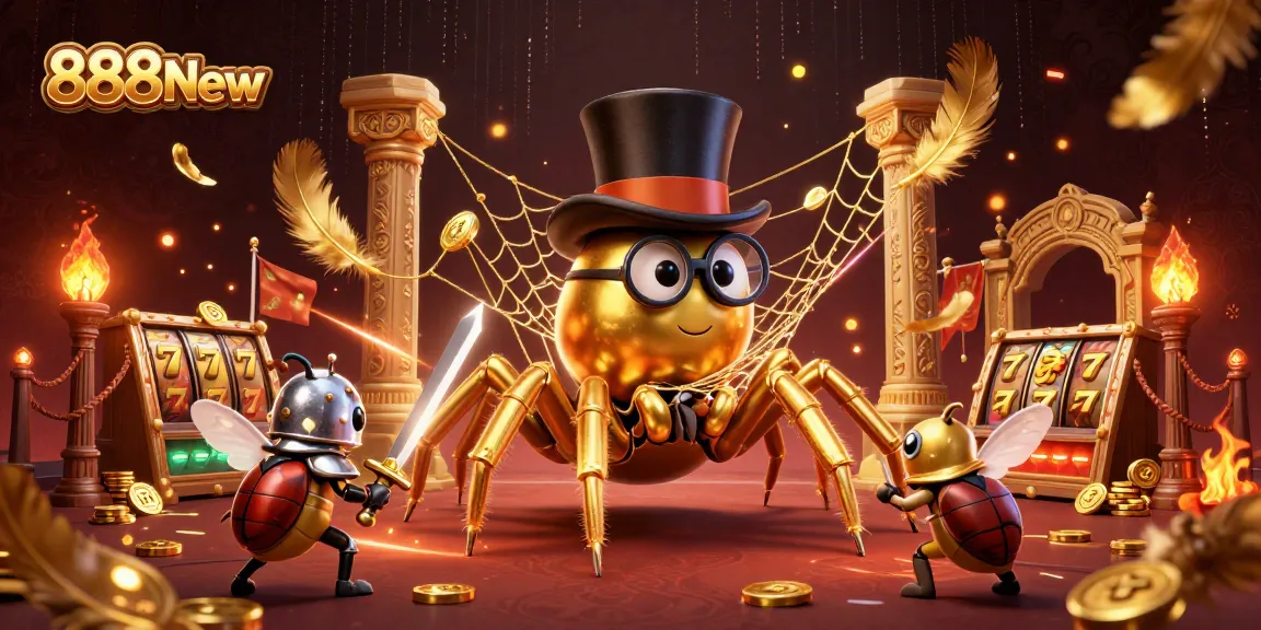 Win big with 888New as the giant golden tarantula spins a golden web of excitement in this thrilling casino scene.