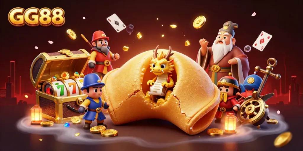 Engage with GG88's thrilling online slot games as a wise dragon guards treasures in a vibrant casino scene.
