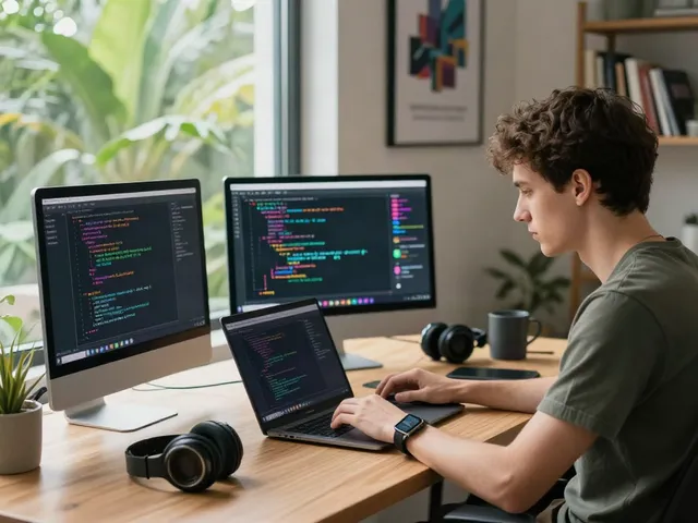 Youthful developer coding in a modern workspace highlighting a80 features.