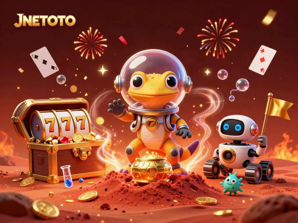 Join the Martian gecko on a thrilling JNETOTO adventure to a hidden casino rich with treasures