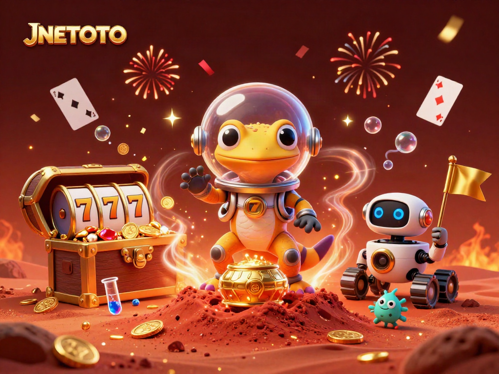 Join the Martian gecko on a thrilling JNETOTO adventure to a hidden casino rich with treasures