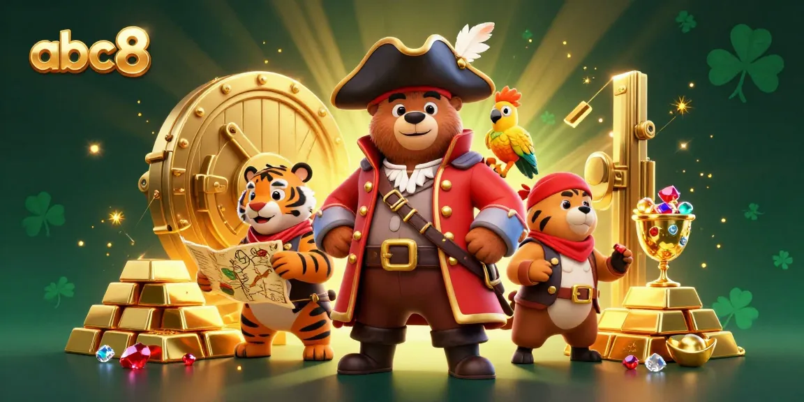 Experience thrilling adventures at abc8 with a pirate captain bear and his fierce crew in a vibrant casino scene.