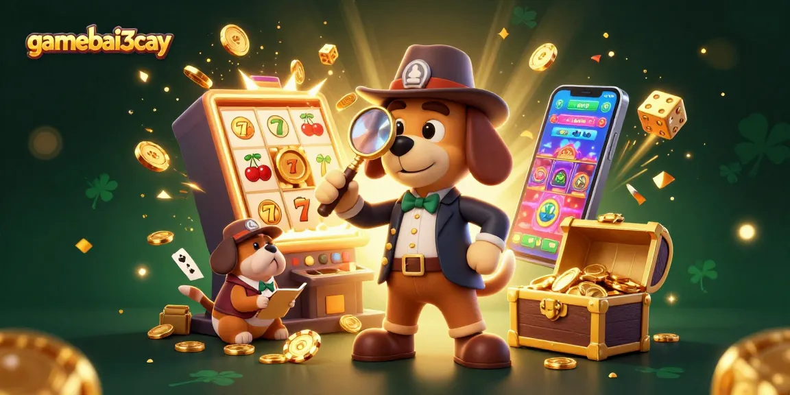 Engage with gamebai3cay as a cartoon detective and bulldog unveil casino treasures amidst a jackpot explosion.