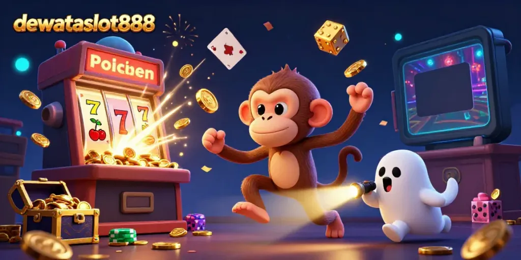 Permainan slot menyenangkan di dewataslot888 dengan kostum kasino dan karakter menghibur, menghadirkan keseruan bermain.