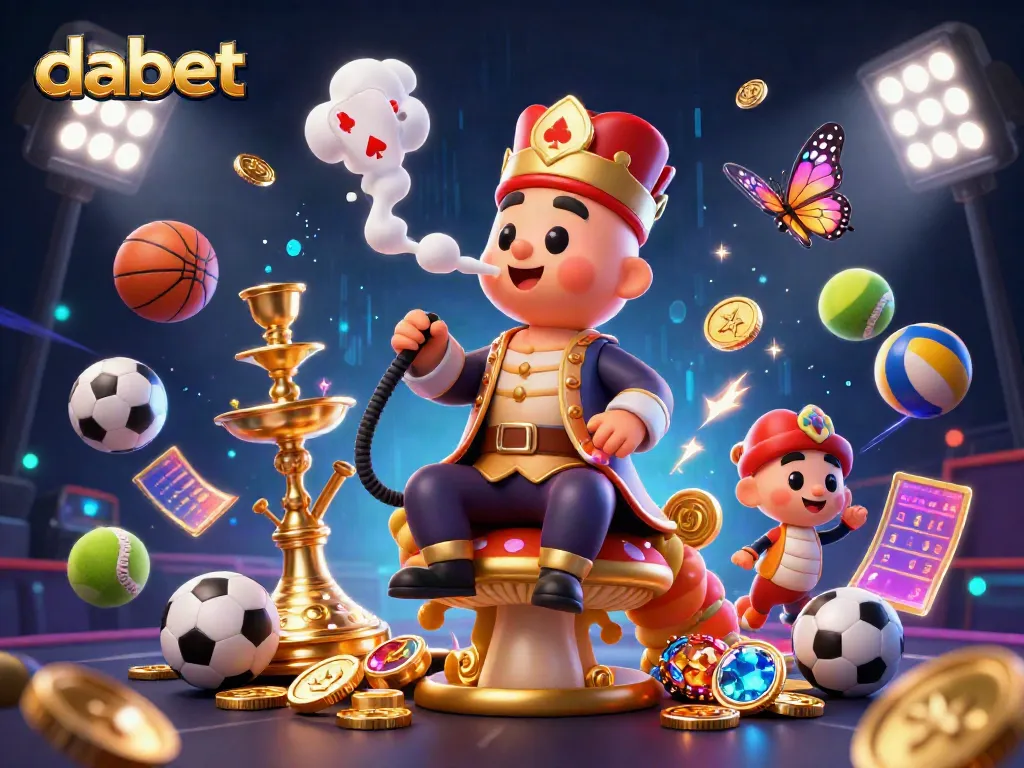 Dabet offers exhilarating online gaming experiences with a vibrant 3D illustration featuring a unique casino scene.