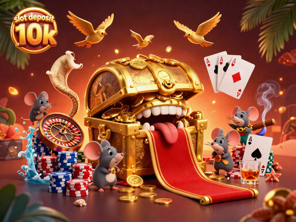 Engage in thrilling casino action at slot deposit 10k with vibrant characters and gaming elements.
