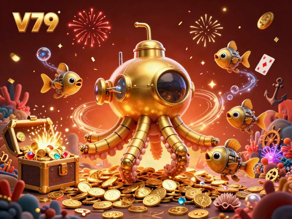 Engage in thrilling gaming adventures with V79's vibrant 3D underwater casino illustration.