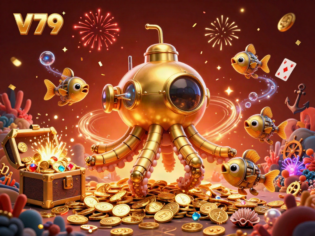 Engage in thrilling gaming adventures with V79's vibrant 3D underwater casino illustration.