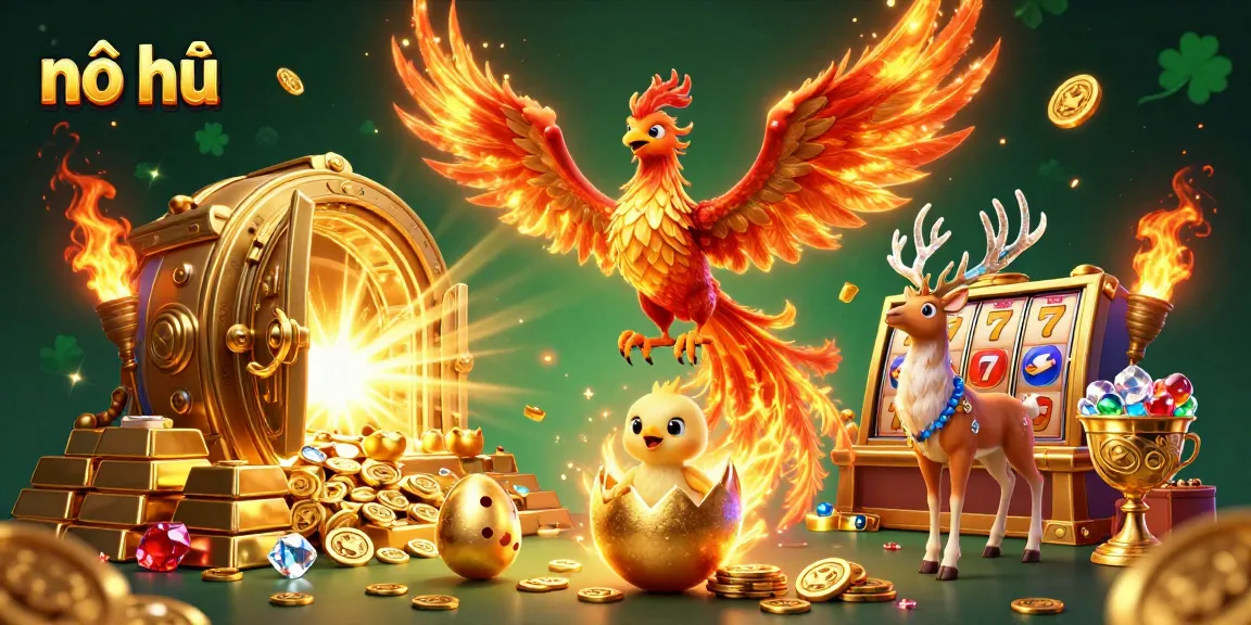 Experience thrilling nổ hũ adventures with a vibrant phoenix scene full of jackpot treasures and casino excitement.