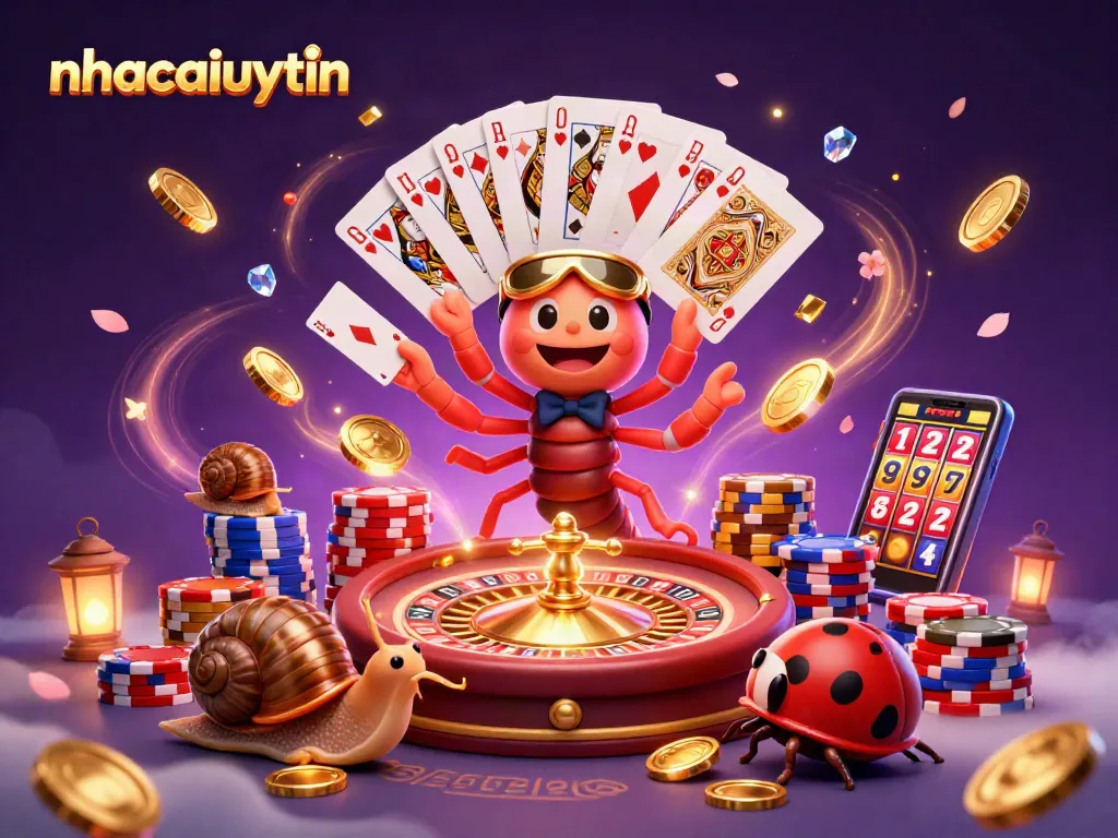 Experience winning with nhacaiuytin in a vibrant casino scene featuring a multi-handed dealer.