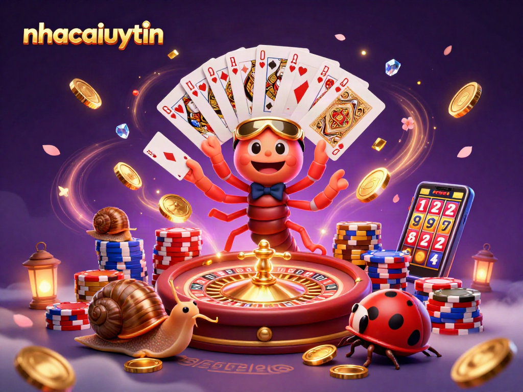 Experience winning with nhacaiuytin in a vibrant casino scene featuring a multi-handed dealer.