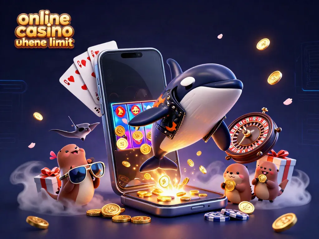 Engaging 3D illustration showcasing online casino ohne limit theme with dynamic cartoon characters and casino elements.