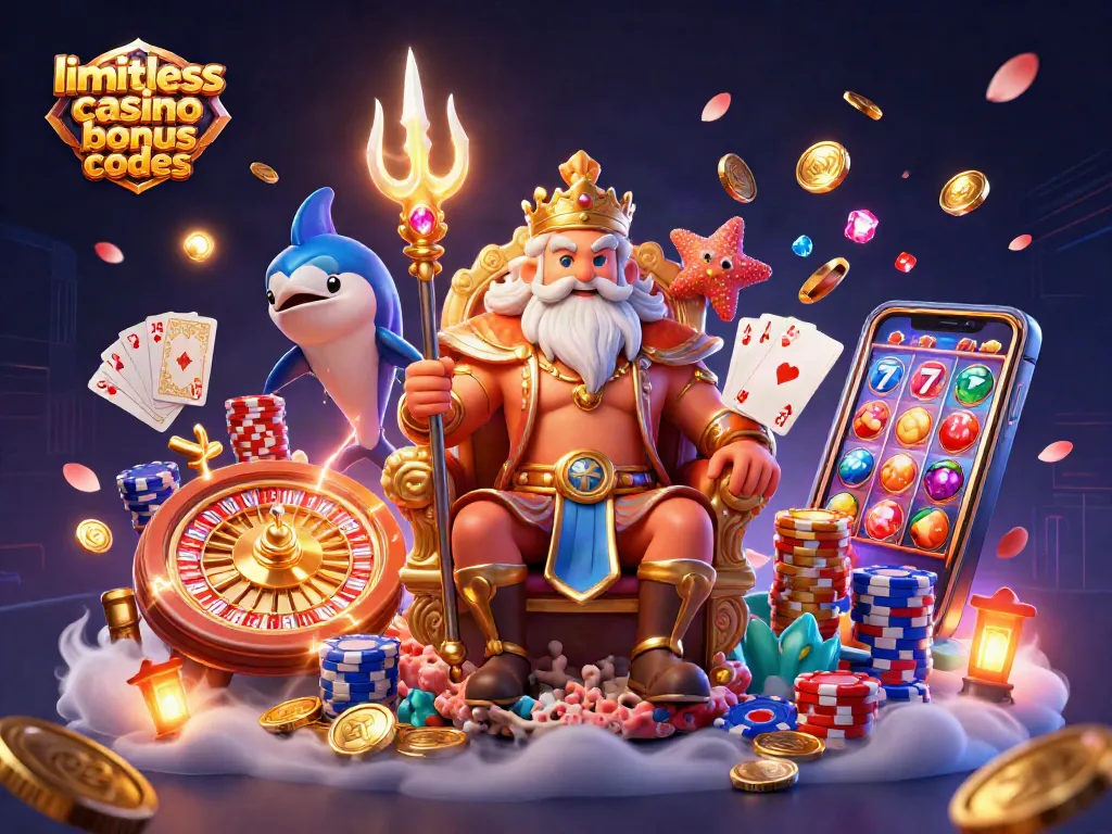 Engage with limitless casino bonus codes in a vibrant 3D scene featuring the iconic Neptune.