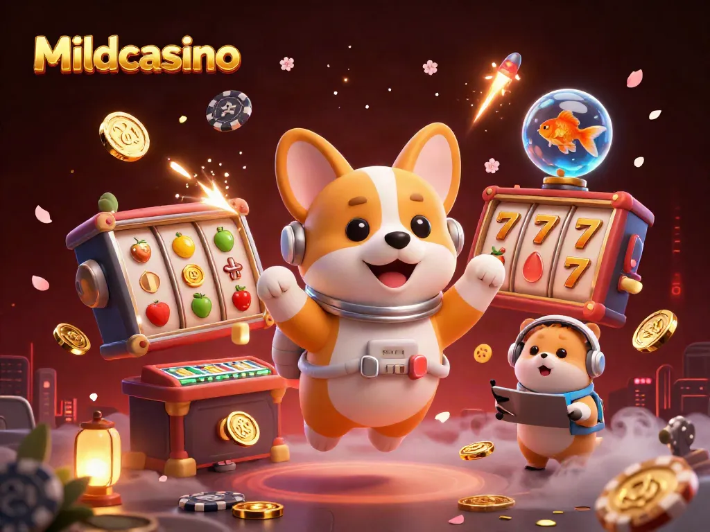 Experience the excitement of Mildcasino with playful characters in a vibrant casino scene.