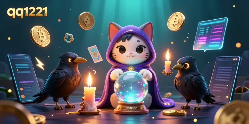 Spin the reels with qq1221 for thrilling slot wins, featuring a mystic cat and captivating elements.