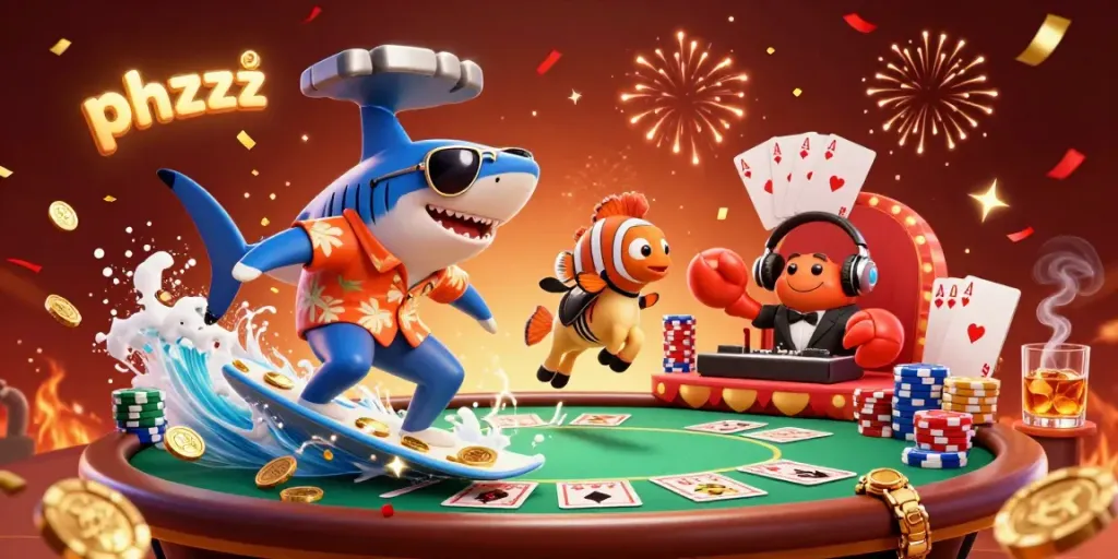 Experience fun with phzzz casino elements in this colorful, vibrant 3D casino illustration.