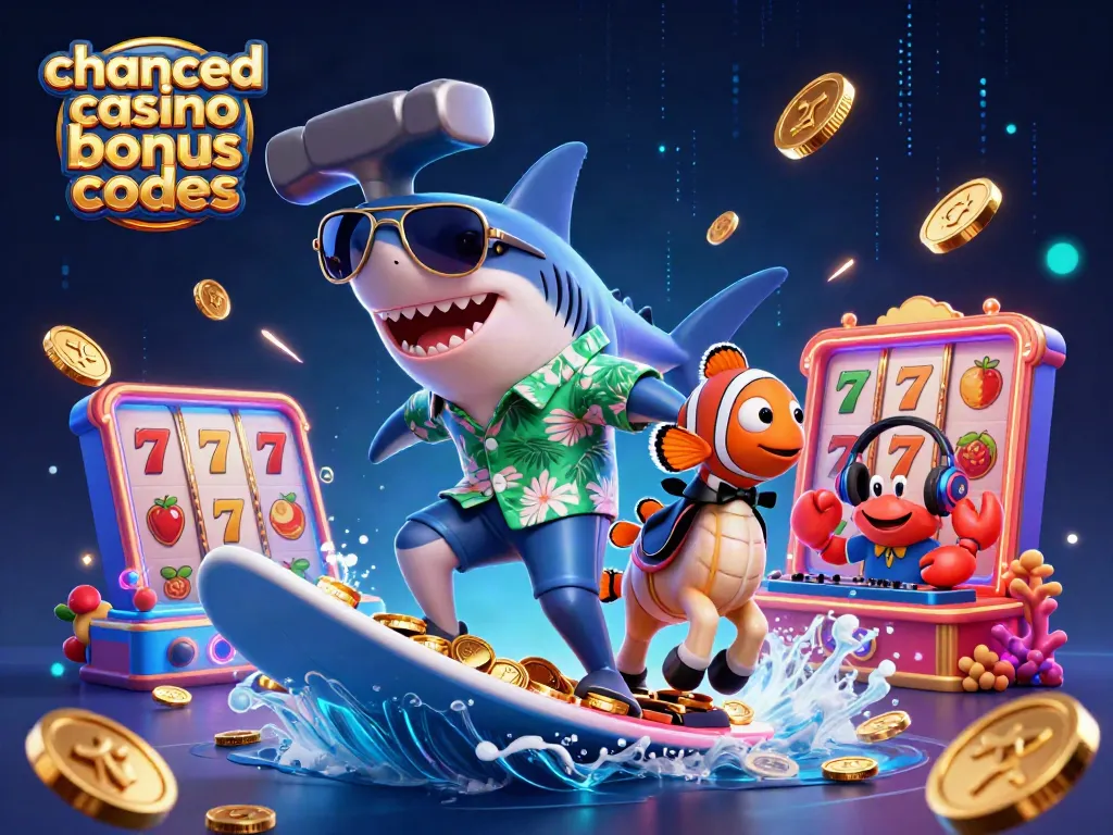 Earn chanced casino bonus codes and enjoy vibrant gameplay with animated characters and slot elements.