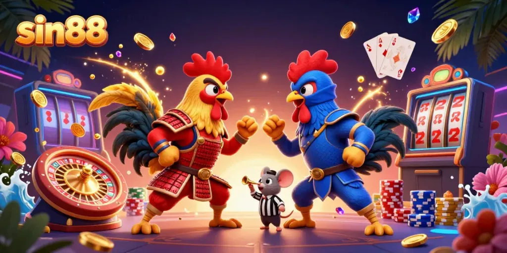 Experience thrilling gameplay with sin88 featuring fighting roosters, casino elements and dynamic action.