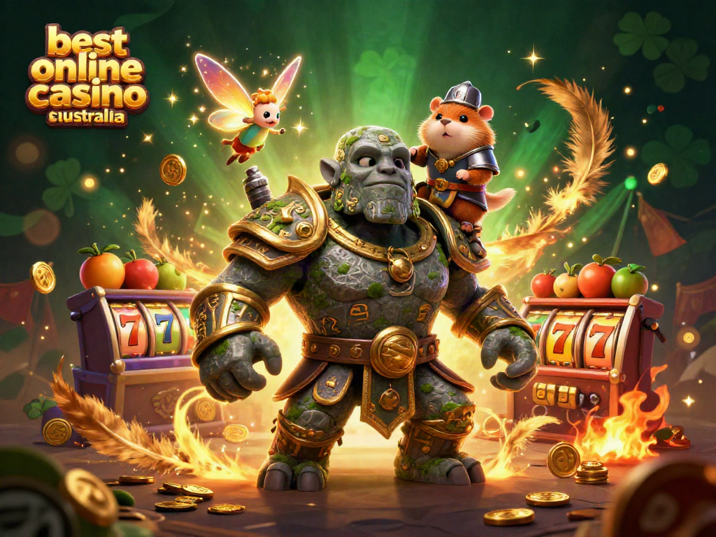 Engaging illustration showcasing the best online casino Australia with vibrant casino elements and characters in action.