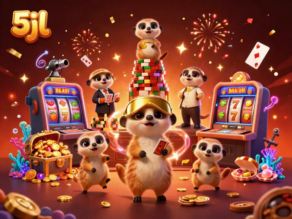 Engage in thrilling gameplay at the 5jl casino, witnessing meerkats running the game operations.