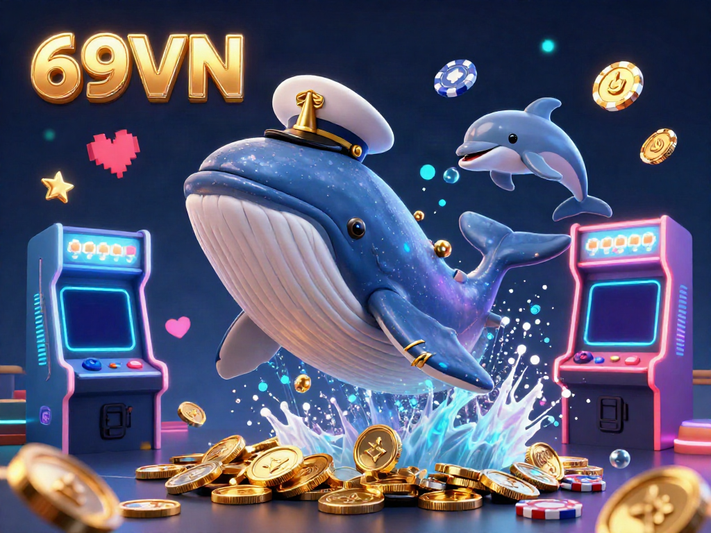 Experience thrilling gameplay at 69VN with a vibrant casino scene featuring playful characters and exciting elements.