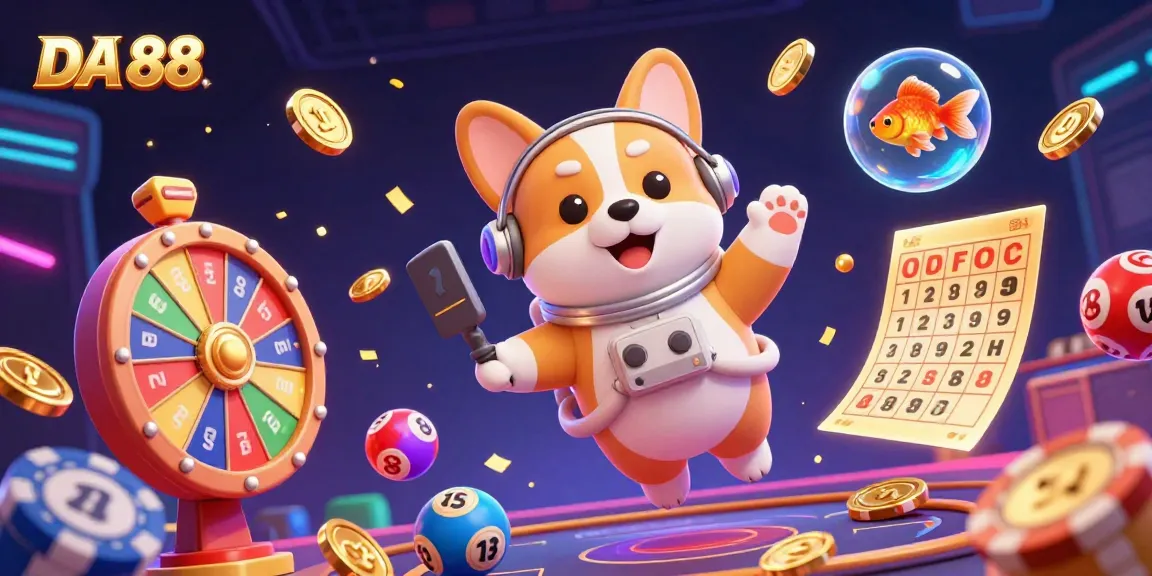 Experience thrilling games with DA 88's colorful lottery balls and dynamic casino ambiance.
