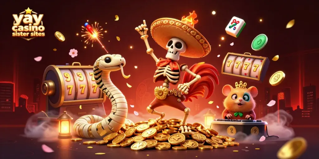 Engage with yay casino sister sites in an electrifying atmosphere filled with vibrant gaming elements and characters.