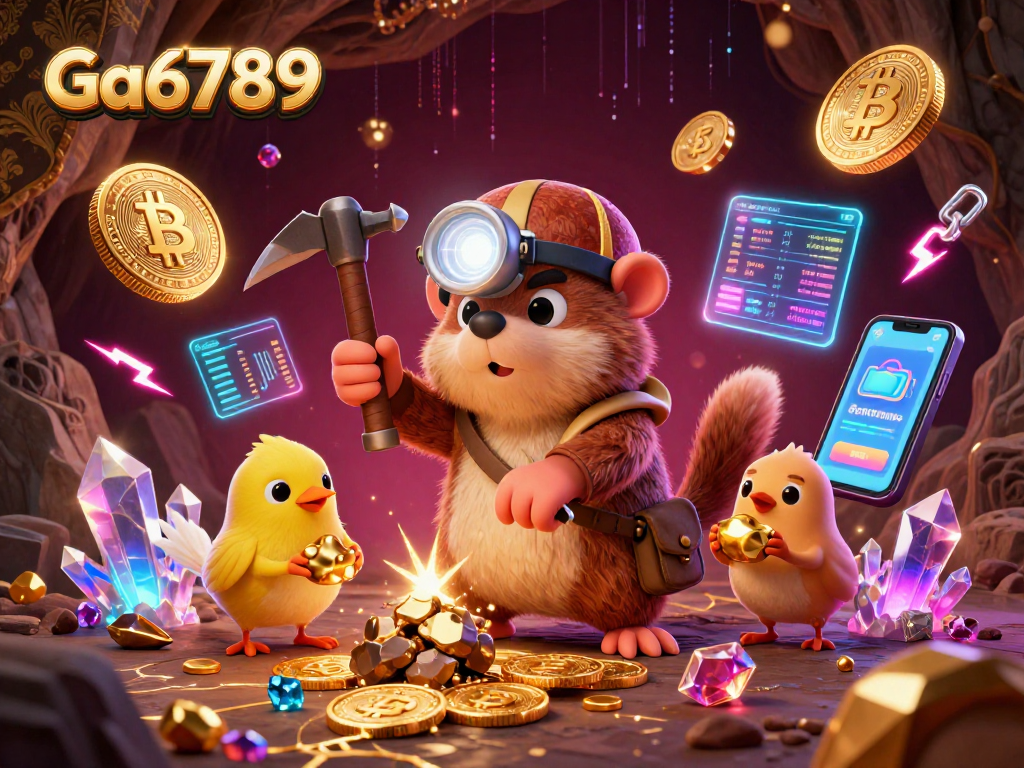 Experience Ga6789 with thrilling crypto elements and vibrant casino visuals in a dynamic illustration.