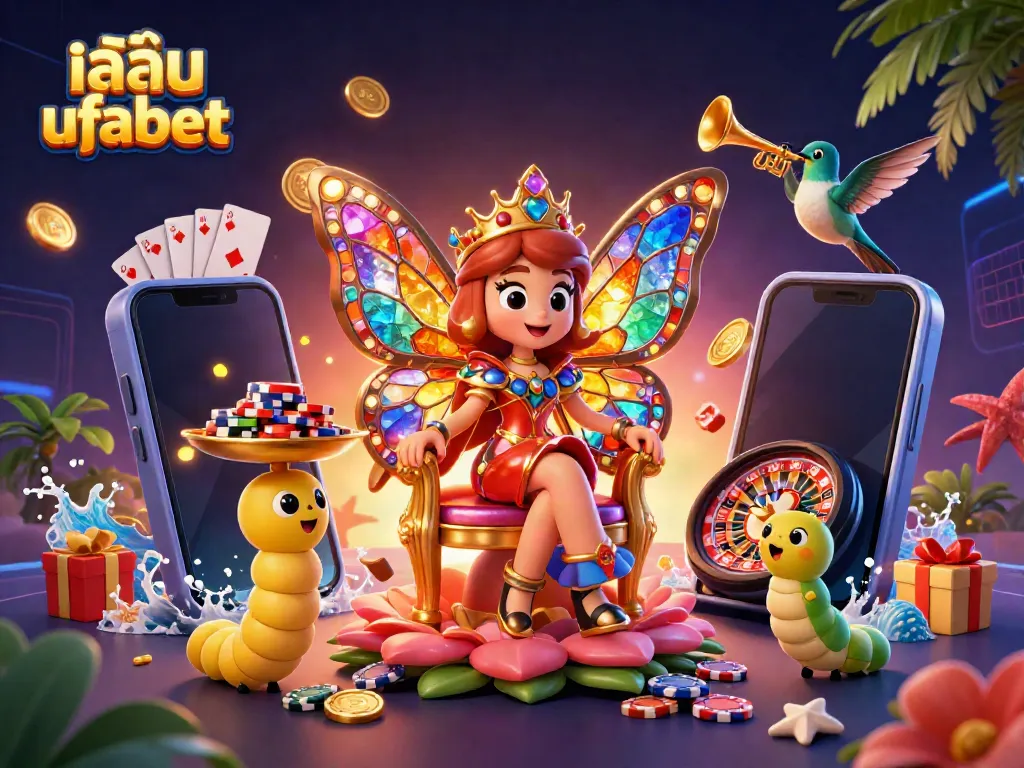 Experience thrilling gameplay with เล่น ufabet amidst colorful casino elements in this vibrant scene.