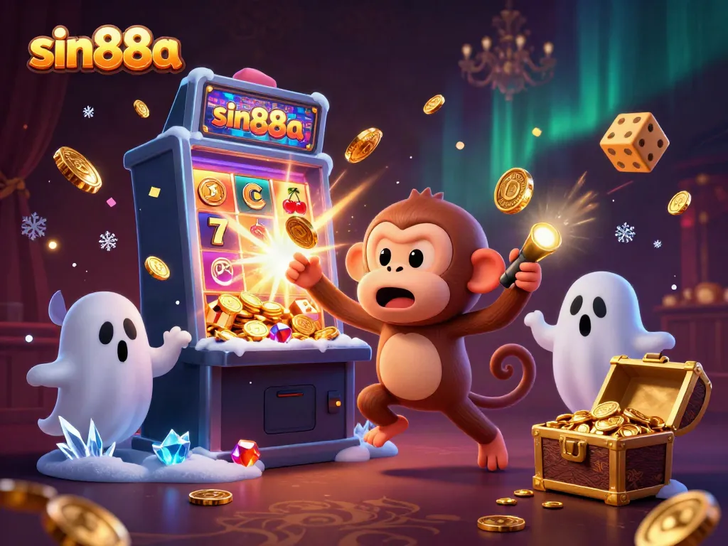 Experience thrilling moments at sin88a with a playful ghost and golden gaming treasures.