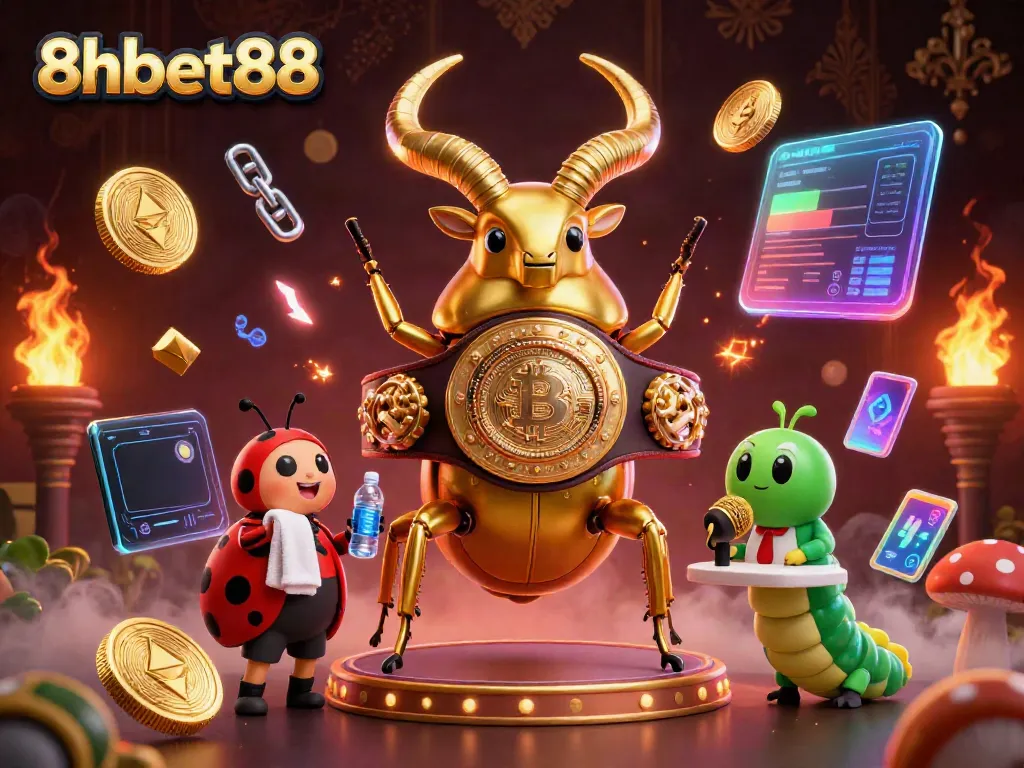 Bet on excitement with 8xbet88's vibrant 3D illustration showcasing a golden stag beetle boxing match.