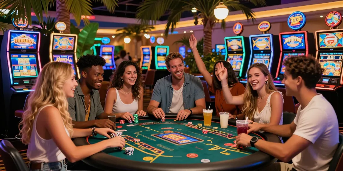 Verde Casino - Spieler genießen aufregende Casino-Spiele in einer lebhaften, tropisch inspirierten Atmosphäre.