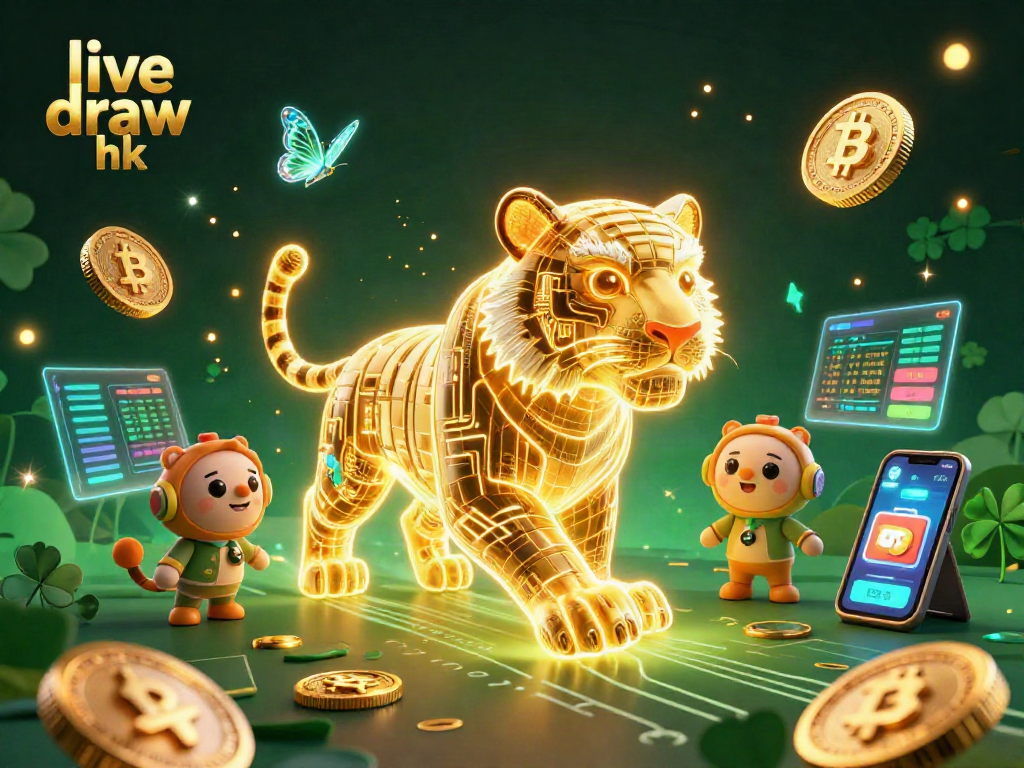 Experience the live draw hk with a vibrant illustration of a neon tiger amidst a digital casino landscape.