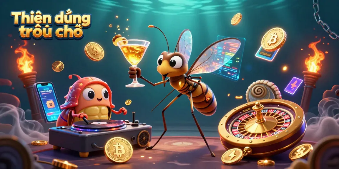 Engage with Thiên đường trò chơi through a vibrant 3D casino scene showcasing unique characters and elements.
