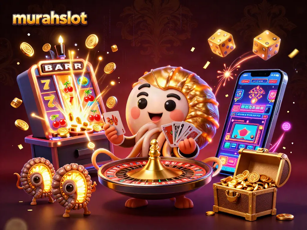 Berpartisipasi di murahslot dengan jackpot yang mengguncang dan simbol keberuntungan berkilauan.