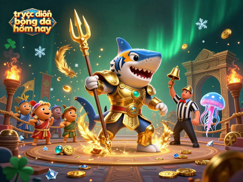 Experience trực tiếp bóng đá hôm nay with thrilling dynamics of a tiger shark gladiator in an underwater colosseum.